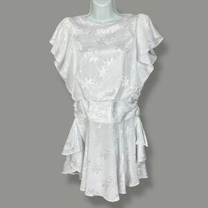 Vintage 80s Dress Floral Mini Ruffles Iridescent Women Beach Wedding Reception